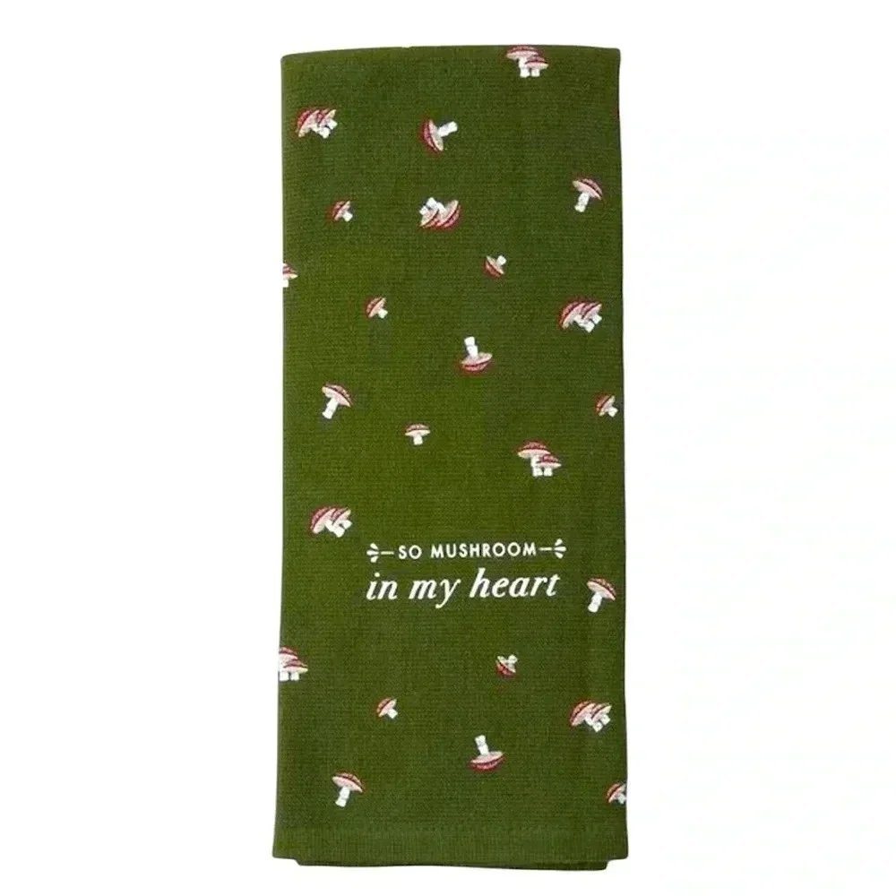 Spring Dark Green Mushrooms in My Heart Towel